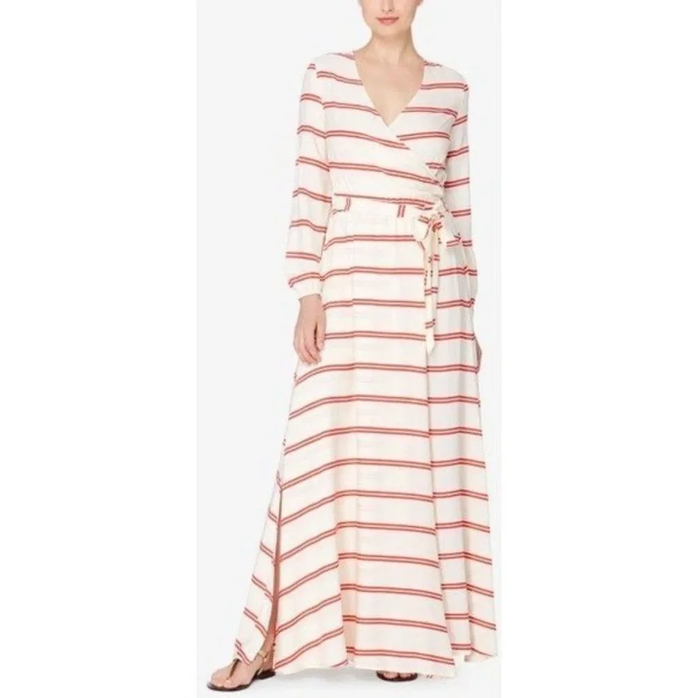 Catherine Malandrino faux wrap maxi dress cover up long sleeve striped city - Picture 8 of 8